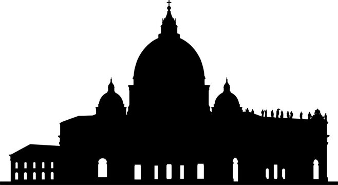 Vatican basilica silhouette showing the iconic dome and roof figures