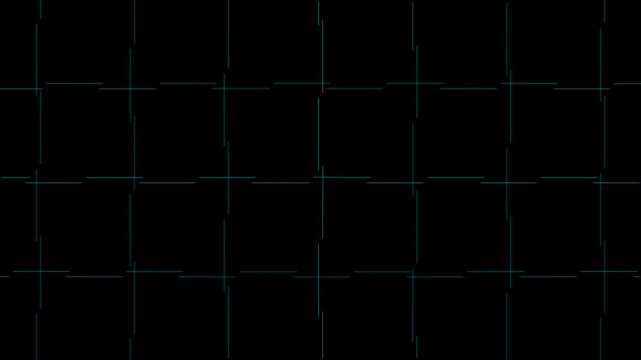 Grid lines animation on black background. Teal grid lines abstract geometry. Grid lines digital technology pattern background.