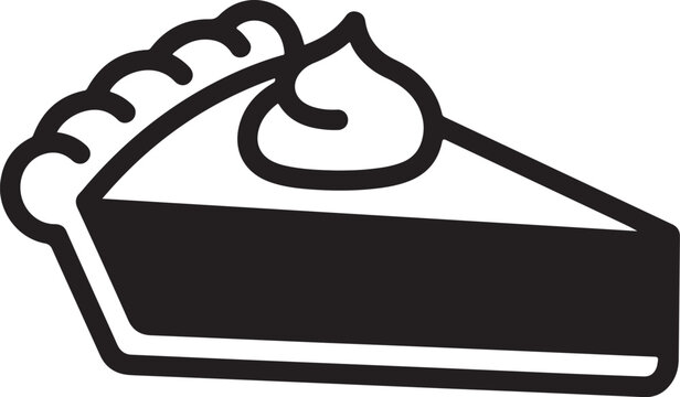 Black and white pie slice icon, dessert symbol, food illustration, vector graphic