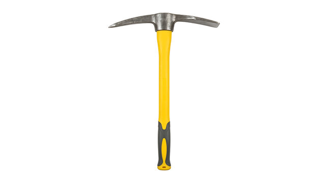 A sturdy pickaxe with a bright yellow handle and metallic head, designed for demanding excavation, ground breaking, and heavy-duty construction tasks