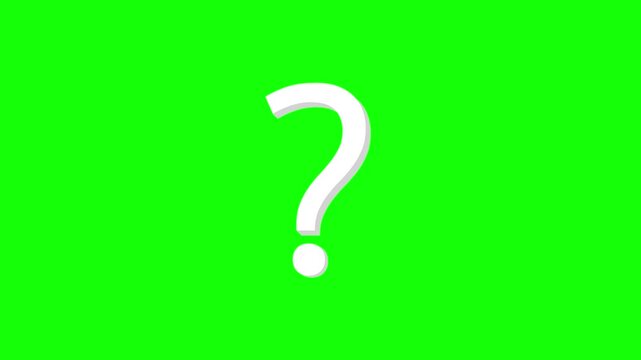 3D white question mark pop-up animation on green screen background