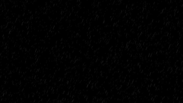 Slow motion rain falling diagonally from the right side on a dark background with realistic storm atmosphere and water streaks. Ideal for cinematic overlays, films and motion graphics