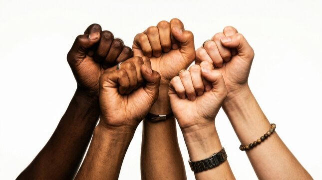 Diverse People Raising Fists Together in Unity
