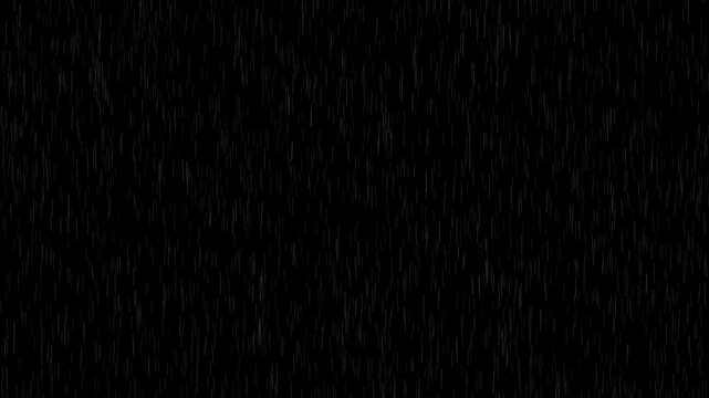 Heavy rain falling on dark background, realistic rainfall animation with water streaks, cinematic weather overlay for film, video editing, dramatic scenes and motion graphics