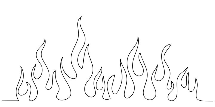 Fire icon in continuous one line drawing with minimalist style isolated outline illustration design, continuous one line drawing Flame line icon set,  abstract fire flames as a simple geometric symbol