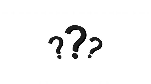 Three black question marks animation for uncertainty, curiosity, FAQ