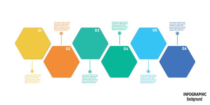 Designing an infographic using hexagon symbol puzzle pieces in 6 steps.