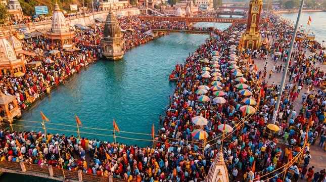 Aerial View of Har Ki Pauri Ghat in Haridwar during Ganga Dussehra Festival
