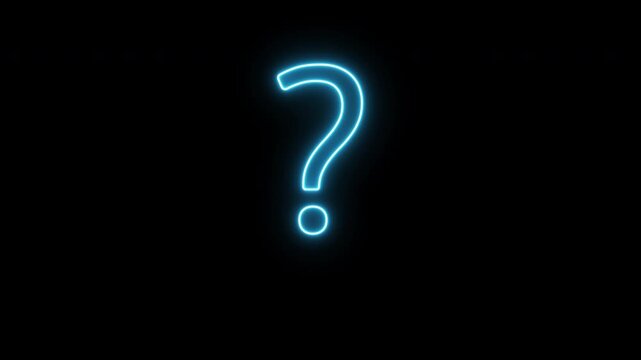Neon blue question mark pop-up animation on black background