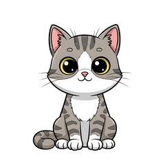 Obraz premium Cute cartoon kitten with expressive yellow eyes sitting down