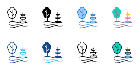 Fototapeta premium Landscape icons set multiple style collection. Editable stroke 