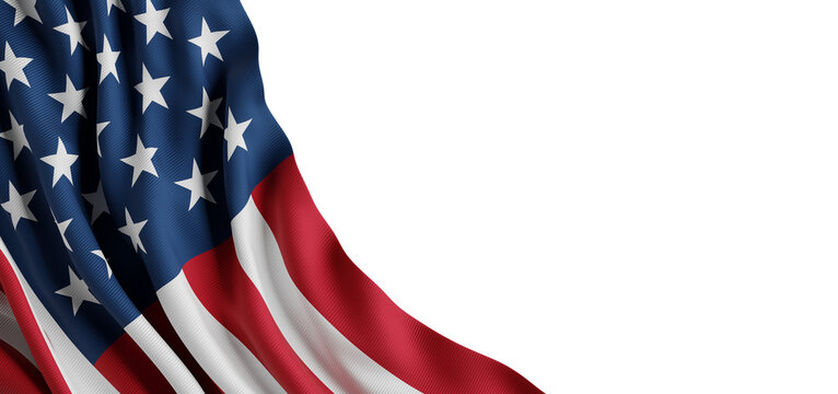 American flag banner design isolated on transparent background  with copy space for 4th of july Happy Independence day 3D render