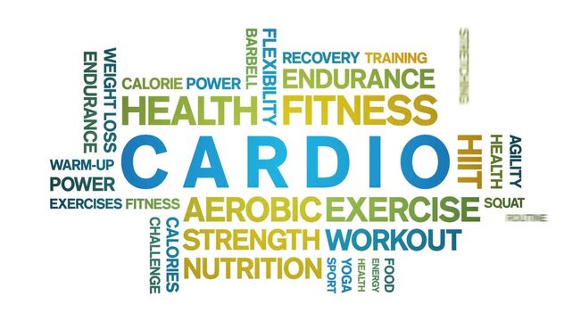 Cardio animated word cloud-text design animation tag kinetic typography seamless loop.