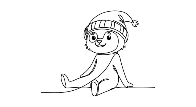Cute bear wearing winter hat sitting.