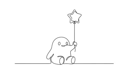 Cute cartoon penguin holding star balloon. © Kelik