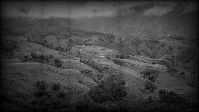 Sapa in Vietnam, riprese in bianco e nero stile vintage con sfarfallio