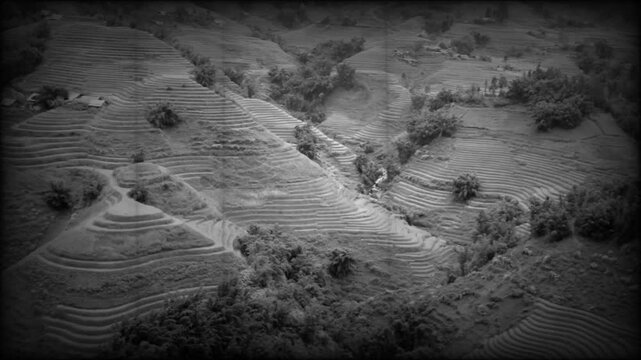 Sapa in Vietnam, riprese in bianco e nero stile vintage con sfarfallio