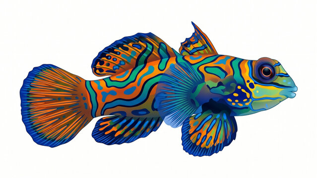 Vibrant Mandarinfish Dragonet Tropical Sea Fish Illustration