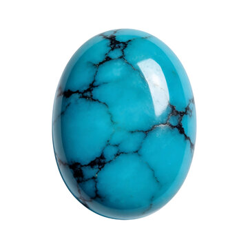 Turquoise gemstone cabochon isolated on dark background, blue mineral oval stone for jewelry making, decorative luxury design element