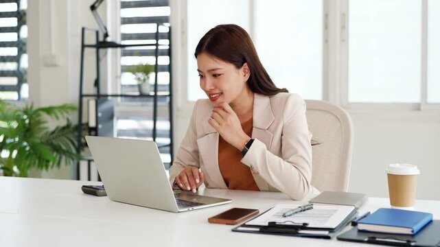 Happy woman, fist pump winning with laptop in celebration for business success, promotion or good news. Excited businessman, employee or investment with smile on computer for offer or deal at office