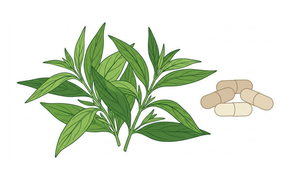 Andrographis paniculata herb with capsules natural medicinal plant vector illustration isolated