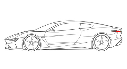 Naklejka premium Sleek sports car outline drawing side view dynamic automotive design illustration.