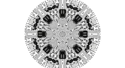 Obraz premium Intricate black and white kaleidoscopic pattern with geometric symmetry.