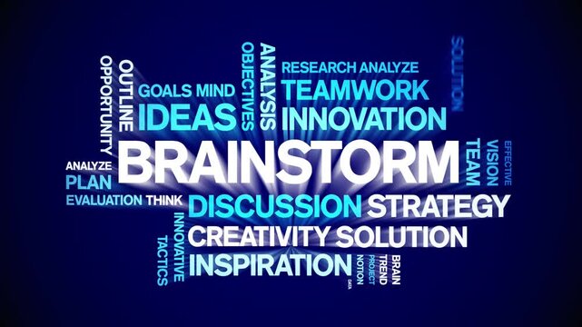 Brainstorm animated word cloud-text design animation tag kinetic typography seamless loop.