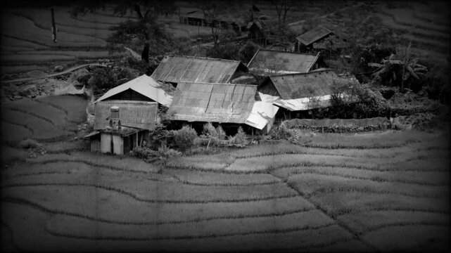 Sapa in Vietnam, riprese in bianco e nero stile vintage con sfarfallio