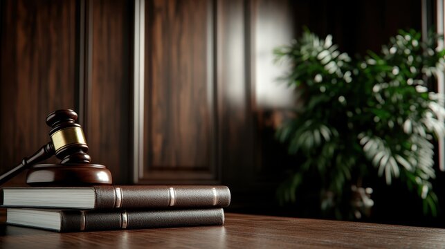 A wooden gavel placed on top of thick law books, symbolizing justice, authority, and the legal system, ideal for themes related to law, governance, and legal professionalism.