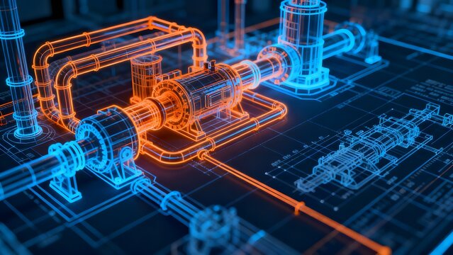 3D industrial machinery blueprint