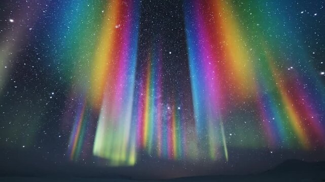 Vibrant rainbow aurora borealis displaying cosmic lights in starry sky