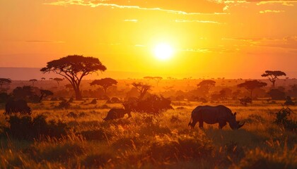 Obraz premium Golden hour serenity amidst African plains