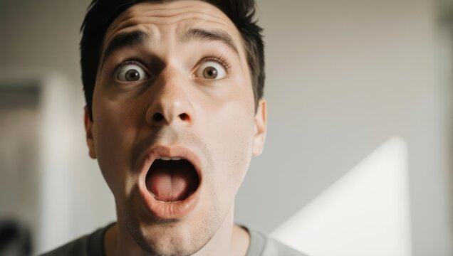 Man with wide eyes and open mouth expressing shock and surprise.