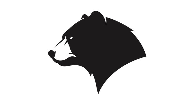 Black bear head silhouette, profile view, graphic illustration on white background