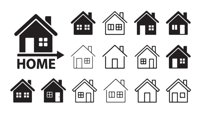 Houses collection features various architectural silhouettes in a clean black and white graphic style.