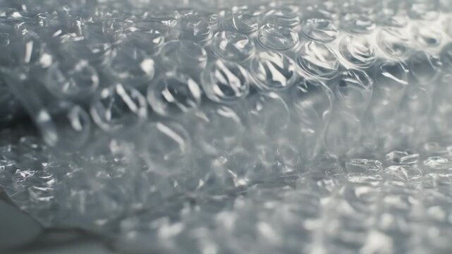 Close-up macro shot of clear plastic bubble wrap with many small air pockets for protection