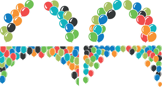 Colorful balloons arranged in corner and edge borders for party decoration purposes