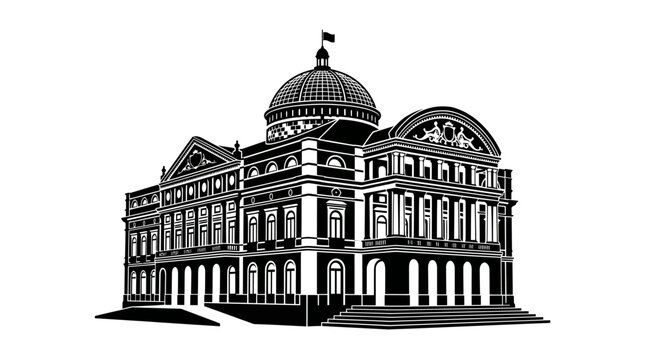 Vector silhouette Amazon Theatre Manaus Brazil, Renaissance opera house landmark, ornate dome architecture illustration, cultural heritage monument artwork, historic building design, tourism