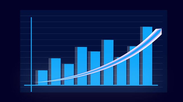Financial bar chart animation with rising line. Blue financial bar chart business growth concept. Financial bar chart upward trend analytics graphic.