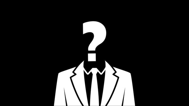 Business People with Question Marks animation video on black background. Human head silhouette with a question mark icon symbol 4k