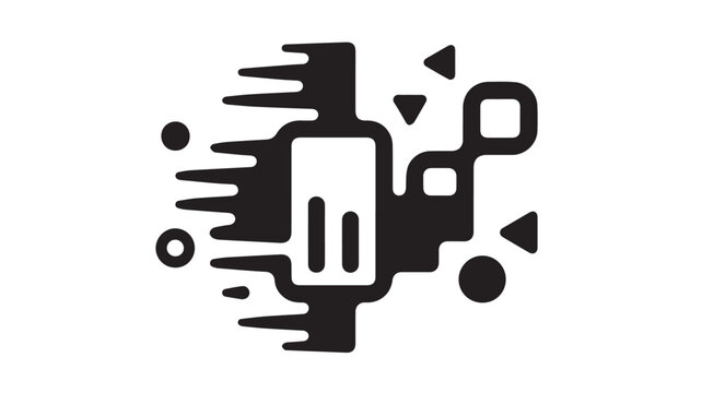 Abstract data processor icon displays information flow and digital transformation through geometric shapes.