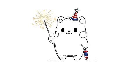 Cute cartoon animal celebrating with sparkler and firecracker. © Awaludin