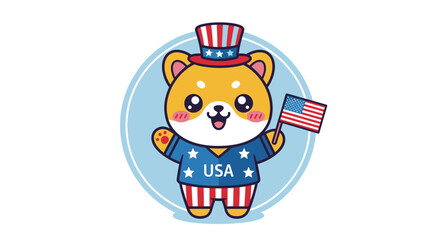 Fototapeta premium Cute Shiba Inu Dog Celebrating USA Independence Day.