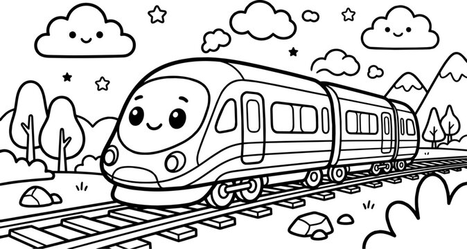 Cute Cartoon Train Coloring Page for Children.