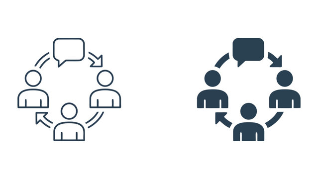 Business partnership handshake and communication icons in circular emblem style for professional networking