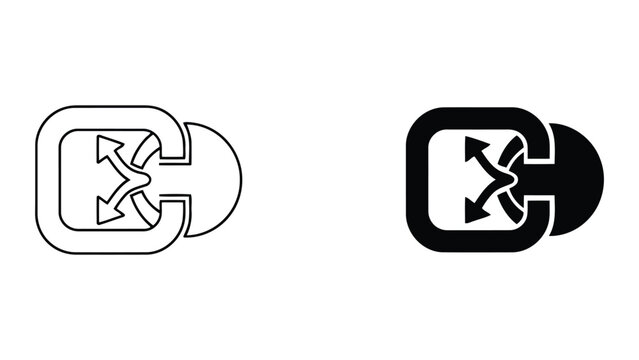 Dynamic expand and resize icon set featuring outline and solid black styles for window management digital interface controls and responsive layout design elements isolated on white background
