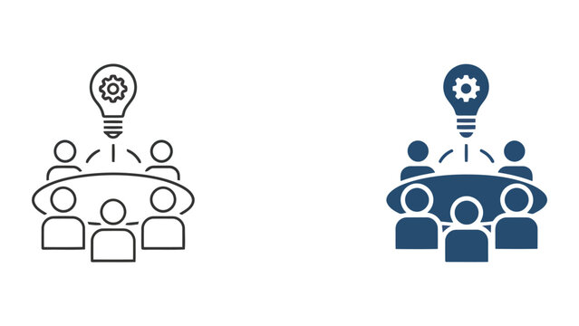 Team collaboration and technical feedback loop icons with speech bubbles and gears for agile workflow management and communication processes in modern corporate business graphic style