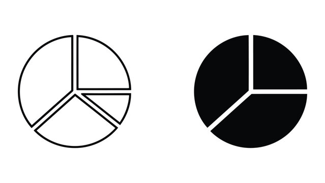 Simple pie chart business icon representing data distribution and market share analysis for financial reporting and corporate performance monitoring in a clean black and white vector graphic style