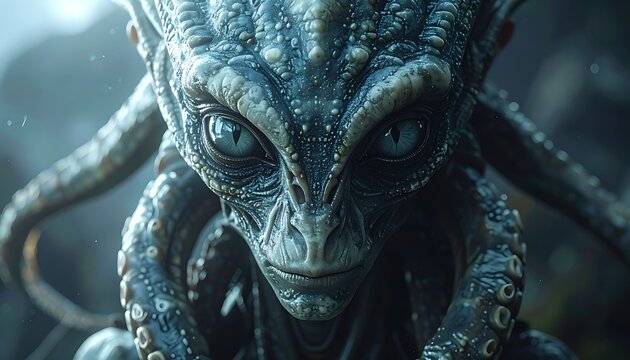 A detailed, eerie depiction of an alien creature